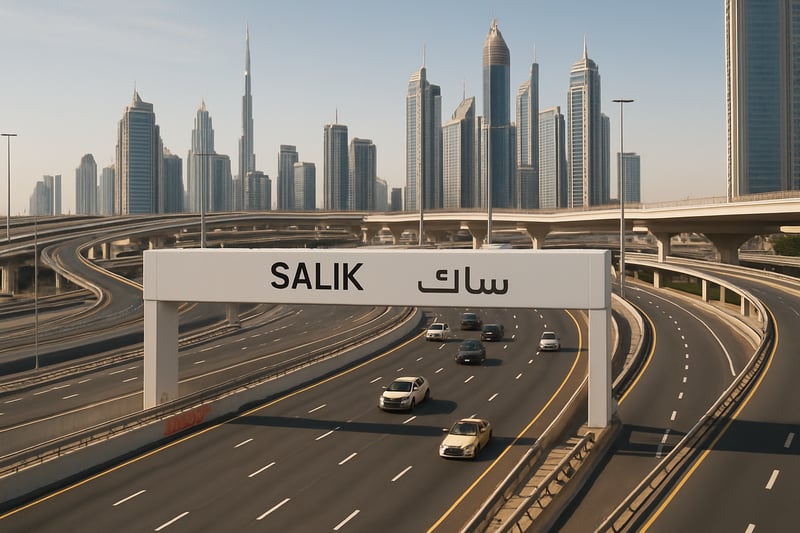 A view of Dubai's modern toll roads and Salik gates A view of Dubai's modern toll roads and Salik gates