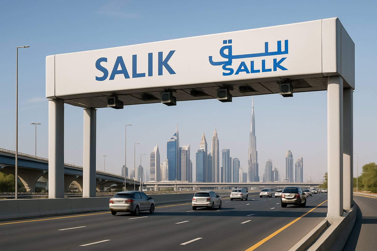 Electronic toll gate on a Dubai highway