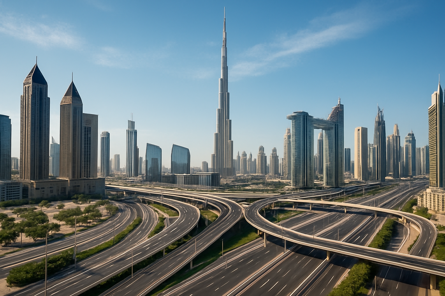 Dubai skyline showing well-maintained roads